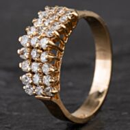 Pre-Owned 9ct Yellow Gold Three Row Diamond Pyramid Ring 4328579