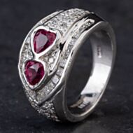 Pre-Owned 18ct White Gold 1.45ct Ruby & 0.61ct Diamond Double Heart Design Pave Set Fancy Ring 4335003
