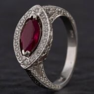 Pre-Owned 14ct White Gold 1.00ct Ruby & 1.05ct Brilliant Cut Diamond Openwork Marquise Shape Fancy Cluster Ring 4335004