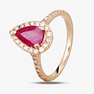 Pre-Owned 14ct Rose Gold 1.30ct Pear Shaped Ruby & 0.40ct Diamond Cluster Ring 4335019