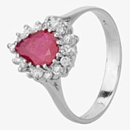 Pre-Owned 14ct White Gold 0.80ct Ruby & 0.25ct Diamond Pear Shaped Halo Ring 4335057