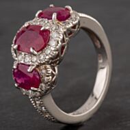 Pre-Owned 14ct White Gold 3.30ct Ruby & 0.50ct Diamond Triple Cluster Ring 4335064