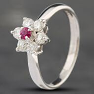 Pre-Owned Platinum 0.12ct Ruby & 0.44ct Brilliant Cut Diamond Round Cluster Ring 43351008