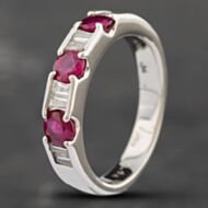 Pre-Owned Platinum 0.94ct Ruby & 0.18ct Baguette Cut Diamond Half Eternity Ring 43351010