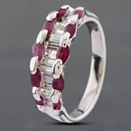 Pre-Owned Platinum 0.73ct Oval Cut Ruby & 0.63ct Baguette Cut Diamond Three Row Dress Ring 43351011