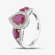 Pre-Owned 18ct Yellow Gold Ruby & Brilliant Cut Diamond Pear Shape Triple Cluster Ring 43351016