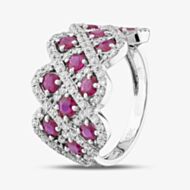 Pre-Owned 18ct White Gold Ruby & Brilliant Cut Diamond Lattice Dress Ring 43351017