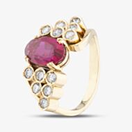 Pre-Owned 14ct Yellow Gold Certificated 3.00ct Rubellite Tourmaline & 0.70ct Brilliant Cut Diamond Oval Dress Ring 43351018