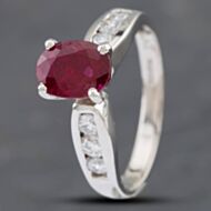 Pre-Owned 14ct White Gold Oval Cut Ruby & Brilliant Cut Diamond Set Shoulders Dress Ring 43351029