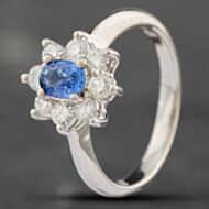 Pre-Owned Platinum 0.56ct Sapphire & 0.56ct Brilliant Cut Diamond Oval Cluster Ring 43351037