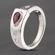 Pre-Owned Platinum 0.48ct Pear Shaped Ruby & 0.13ct Brilliant Cut Diamond Band Ring 43351043