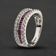 Pre-Owned 9ct White Gold Ruby & Diamond Three Row Half Eternity Ring 43351071