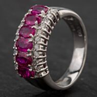 Pre-Owned 14ct White Gold 3 Row 1.81ct Ruby & 0.35ct Diamond Ring 4335113