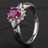 Pre-Owned Platinum Oval 1.09ct Ruby & 0.39ct Diamond Cluster Ring 4335204