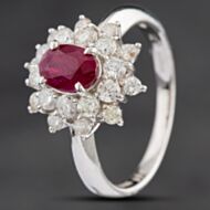 Pre-Owned Platinum 1.06ct Ruby & 0.71ct Brilliant Cut Diamond Cluster Ring 4335210