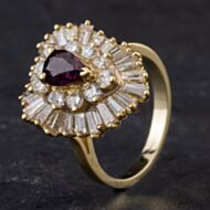 Pre-Owned 14ct Yellow Gold 0.85ct Ruby & 1.85ct Diamond Pear Shape Wave Design Cluster Ring 4335216