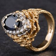 Pre-Owned 9ct Two Colour Gold 2.00ct Oval Sapphire & 0.50ct Brilliant Cut Diamond Marquise Shape Cluster Ring 4336004