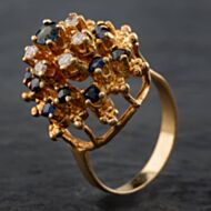 Pre-Owned 9ct Yellow Gold Sapphire & Brilliant Cut Diamond Fancy Multi Tiered Cluster Ring 4336024