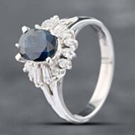 Pre-Owned Platinum 1.65ct Oval Cut Sapphire & 0.34ct Brilliant Cut Diamond Cluster Ring 43361013