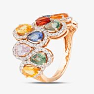 Pre-Owned 18ct Rose Gold Certificated 5.20ct Pear Cut Multi-Coloured Sapphire & 0.97ct Brilliant Cut Diamond Wave Cluster Ring 43361015