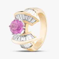 Pre-Owned 14ct Yellow Gold Pink Sapphire & 1.60ct Baguette Cut Diamond Dress Ring 43361018