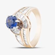 Pre-Owned 14ct Yellow Gold Sapphire & 0.80ct Baguette Cut Diamond Two Row Twist Dress Ring 43361025