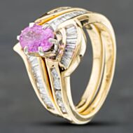 Pre-Owned 14ct Yellow Gold Oval Cut Pink Sapphire & 0.33ct Diamond Bridal Set Ring 43361033