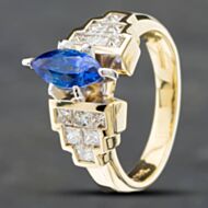Pre-Owned 14ct Yellow Gold 1.27ct Marquise Cut Sapphire & 0.66ct Princess Cut Diamond Dress Ring 43361034