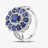 Pre-Owned 18ct White Gold 2.78ct Sapphire & 0.55ct Brilliant Cut Diamond Oval Cluster Ring 43361051