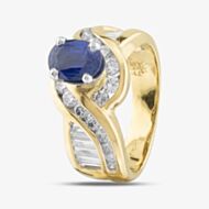 Pre-Owned 14ct Yellow Gold 1.27ct Oval Cut Sapphire & 1.20ct Diamond Twist Cluster Ring 43361056