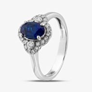 Pre-Owned 18ct White Gold Oval Cut Sapphire & Brilliant Cut Diamond Cluster Ring 43361088