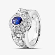 Pre-Owned Platinum Certificated 1.06ct Sapphire & 2.16ct Diamond Oval Cluster Ring 43361090