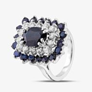 Pre-Owned 9ct White Gold Sapphire & Brilliant Cut Diamond Rectangular Cluster Ring 43361096