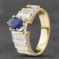 Pre-Owned 14ct Yellow Gold Oval Cut Sapphire & 1.00ct Baguette Cut Diamond Dress Ring 43361102