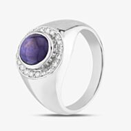 Pre-Owned Platinum 4.12ct Cabochon Cut Star Sapphire & 0.25ct Brilliant Cut Diamond Oval Cluster Ring 43361115