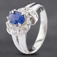 Pre-Owned Platinum 1.31ct Sapphire & 0.52ct Diamond Oval Cluster Ring 43361119