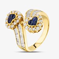 Pre-Owned 18ct Yellow Gold 1.00ct Sapphire & 1.40ct Diamond Heart Cross Over Double Cluster Ring 43361120