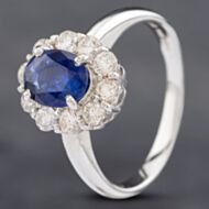 Pre-Owned Platinum 1.15ct Sapphire & 0.59ct Brilliant Cut Diamond Oval Cluster Ring 43361124