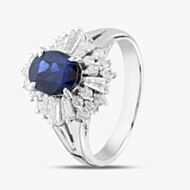 Pre-Owned Platinum Certificated 1.71ct Sapphire & 0.71ct Brilliant Cut Diamond Oval Cluster Ring 43361125