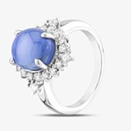 Pre-Owned Platinum 8.29ct Star Sapphire & 0.68ct Brilliant Cut Diamond Oval Cluster Ring 43361129
