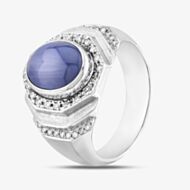Pre-Owned Platinum 5.73ct Star Sapphire & 0.28ct Brilliant Cut Diamond Oval Cluster Ring 43361134