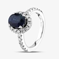 Pre-Owned 14ct White Gold Sapphire & Brilliant Cut Diamond Oval Halo Cluster Ring 43361135