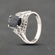 Pre-Owned Platinum Sapphire & 0.36ct Diamond Oval Cluster Ring 43361140