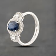 Pre-Owned 18ct White Gold Sapphire & 0.57ct Diamond Halo Oval Cluster Ring 43361141