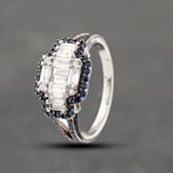 Pre-Owned 18ct White Gold Sapphire & 0.82ct Baguette Cut Diamond Cluster Ring 43361142