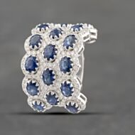 Pre-Owned 14ct White Gold Sapphire & 1.33ct Diamond Three Row Multi Cluster Ring 43361144