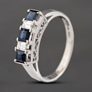 Pre-Owned Platinum 0.61ct Sapphire & 0.21ct Emerald Cut Diamond Five Stone Ring 43361148