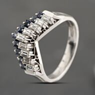 Pre-Owned Platinum 0.60ct Sapphire & 0.50ct Baguette Cut Diamond Half Wishbone Ring 43361185