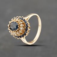 Pre-Owned 9ct Yellow Gold Sapphire & 0.16ct Diamond Oval Three Tier Cluster Ring 43361192