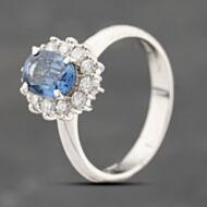 Pre-Owned Platinum 1.00ct Sapphire & 0.40ct Brilliant Cut Diamond Oval Cluster Ring 43361193